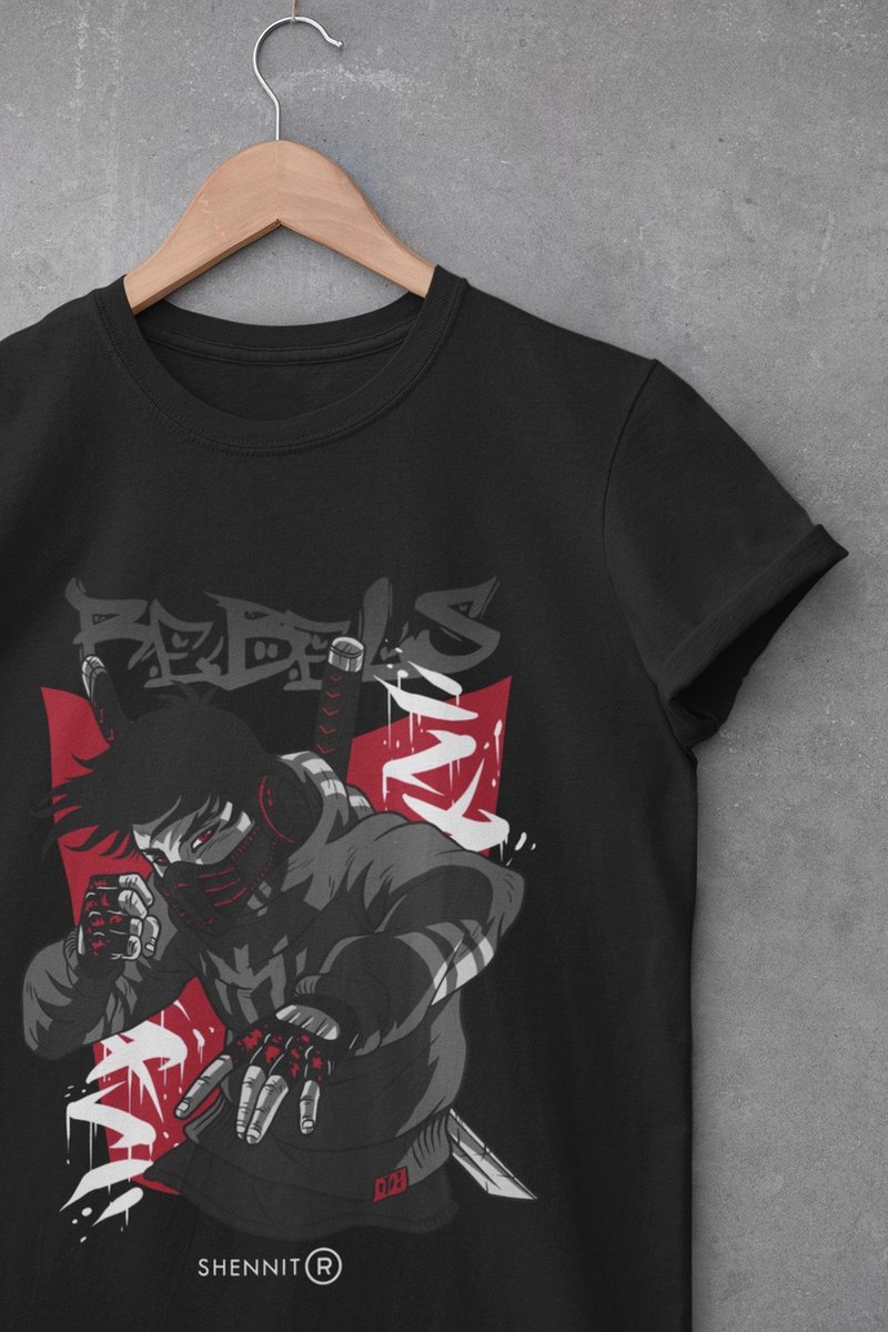 REBEL T-Shirt Maat S | Biker Ninja Samurai Sword Zwaard Anime Manga Animated Fan Merch Japan